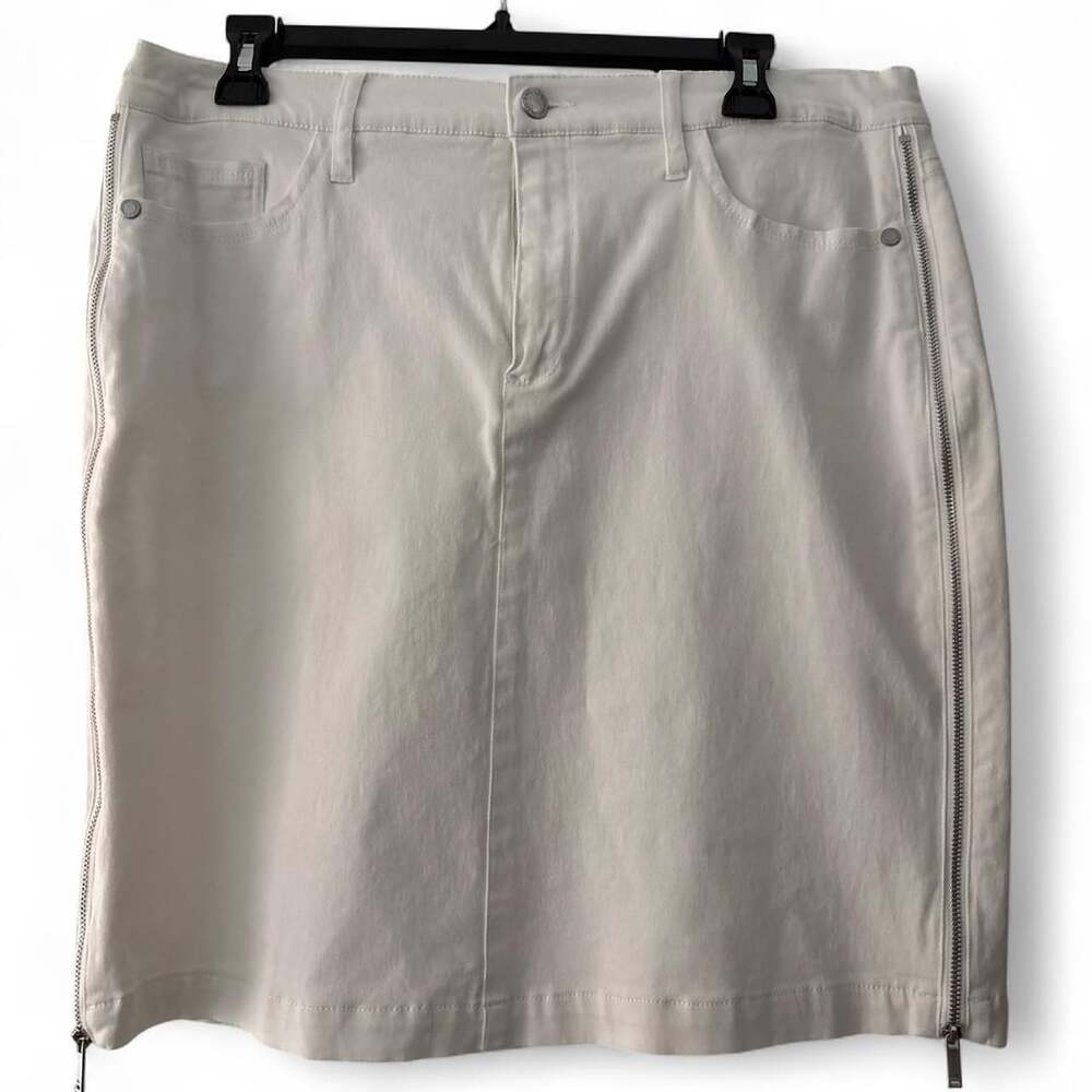 Karl Lagerfeld Paris White Denim Skirt with Side Zippers